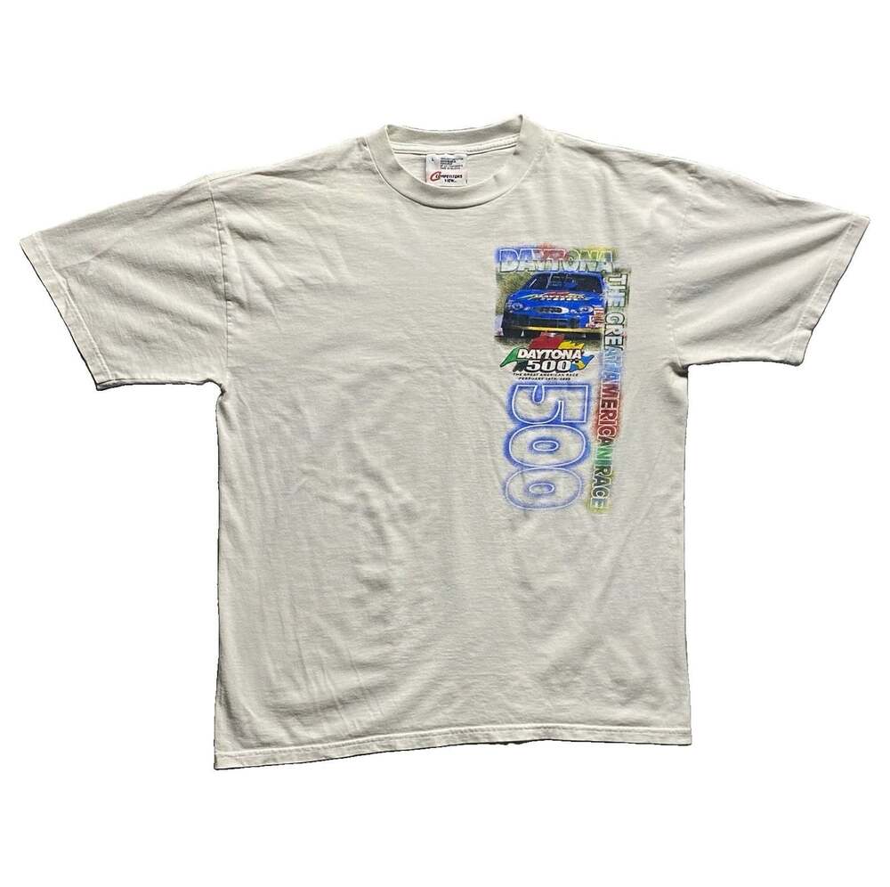 Vintage 1999 Daytona 500 NASCAR Graphic T-Shirt Size Large White Winston Cup